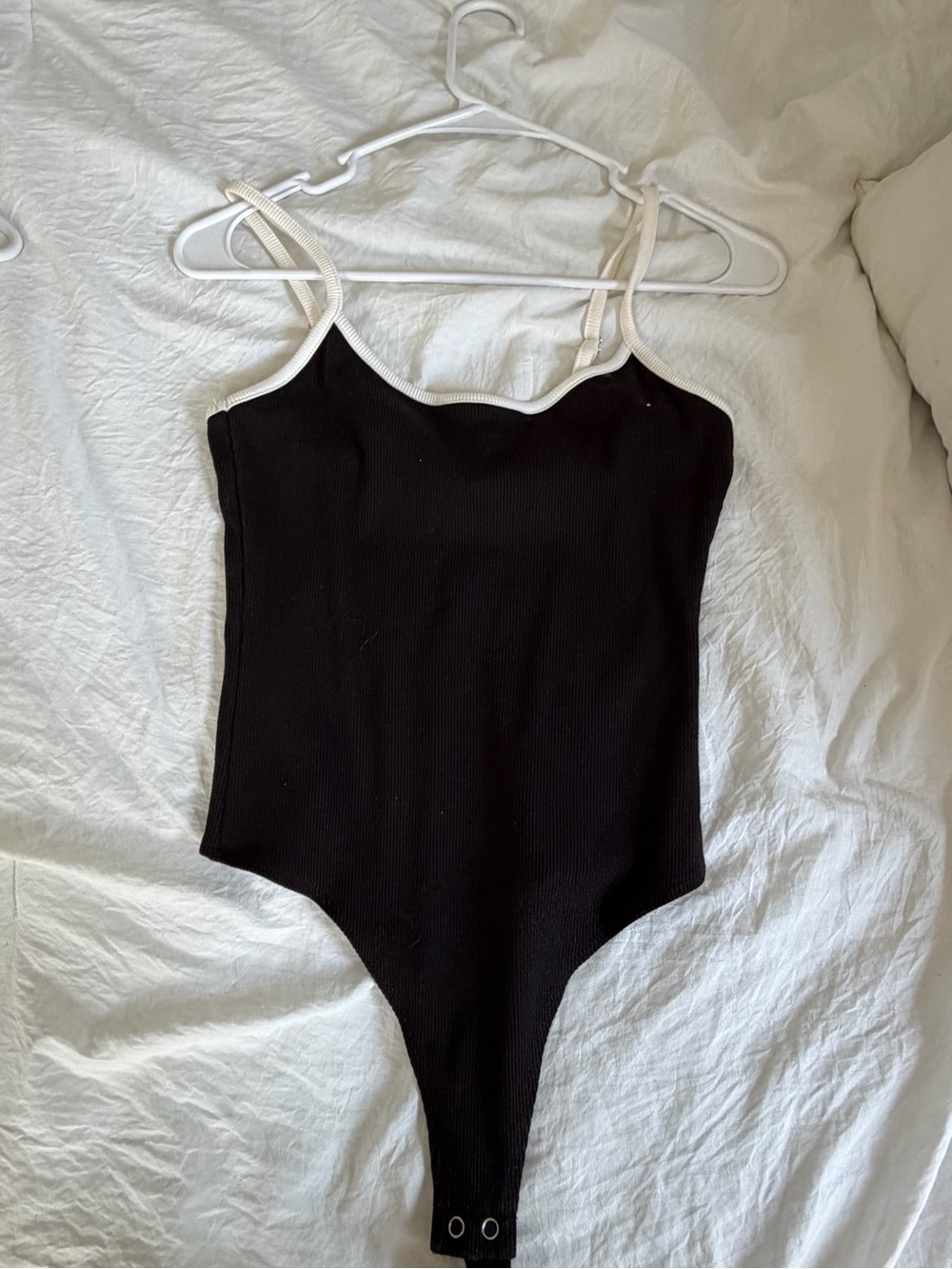 Forever 21 Black Ribbed Bodysuit with Cream Trim
